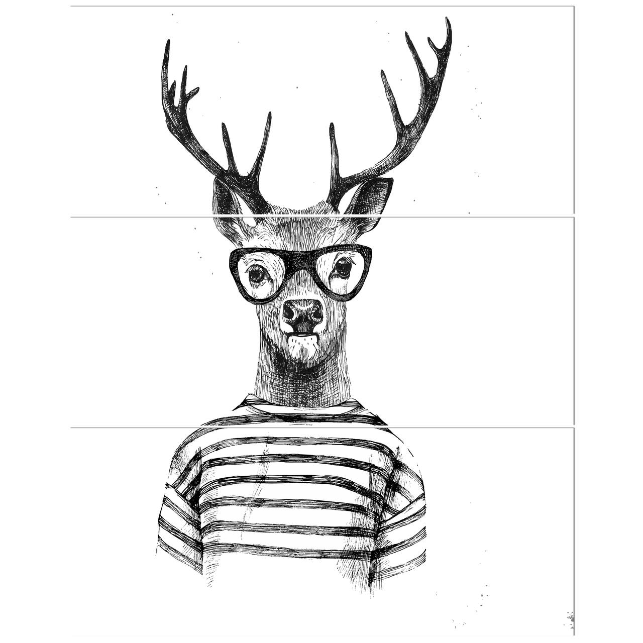 Designart - Dressed up Deer - Sketch Animals Painting Print on Wrapped Canvas set